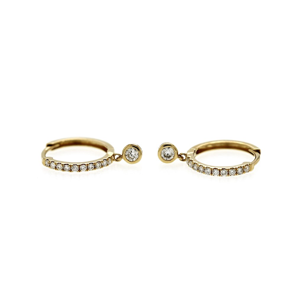 14k Yellow Gold 18 Mm Height 036 Ct Diamonds Hoop Earrings